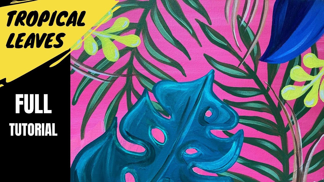 🌴 EP118 'Tropical leaves' easy palm and monstera plant acrylic painting tutorial