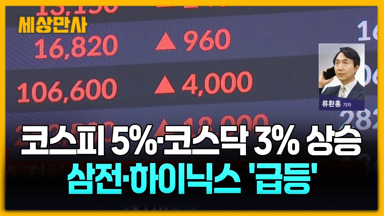 코스피 5%·코스닥 3% 상승…환율 1,469원으로 '뚝' [세상만사] #코스피 #코스닥 #환율 #삼성전자 #sk하이닉스