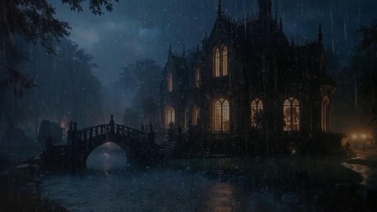 Rainy Night by the Waterfall Manor | 99% Instantly Fall Asleep With Rain And Thunder Sound At Night