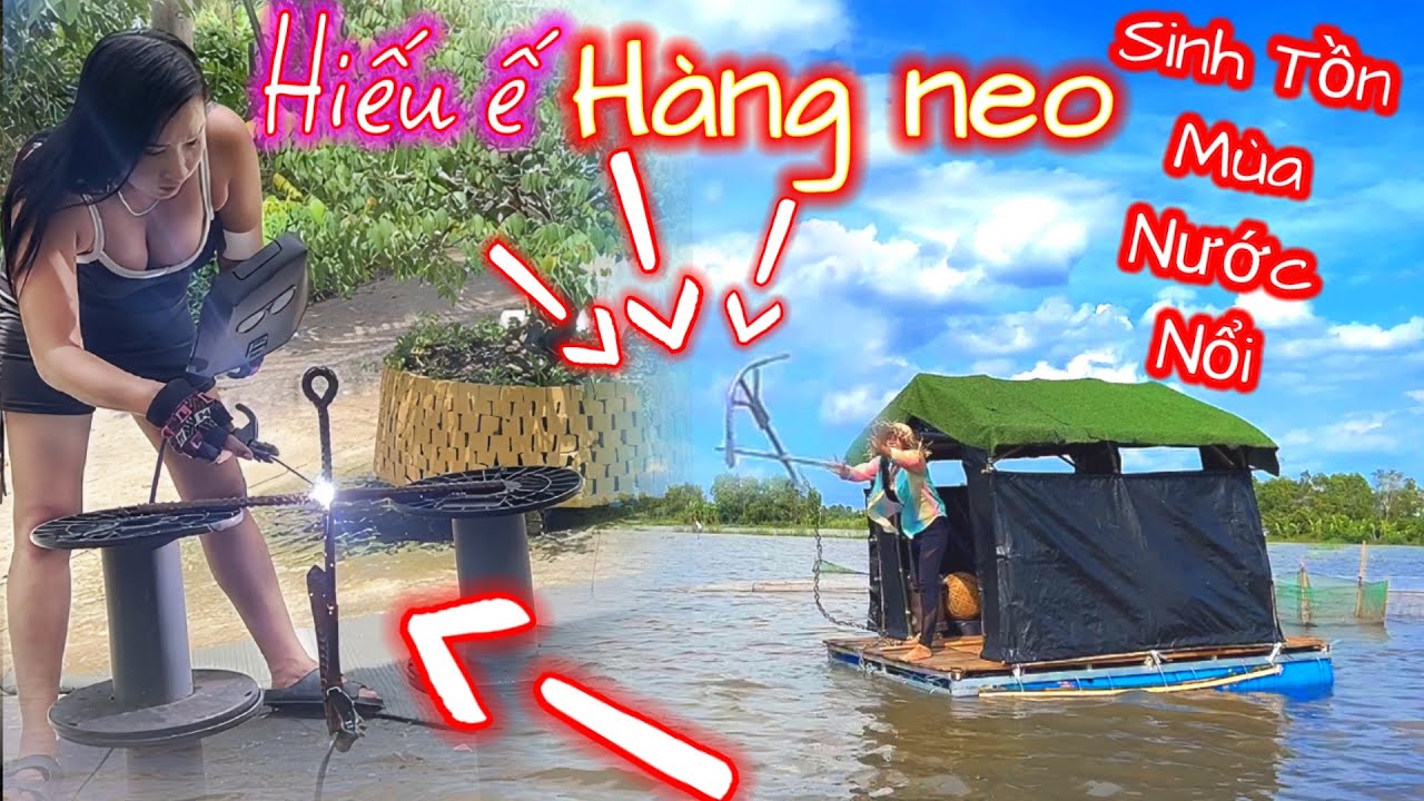 Làm bè bằng thùng phi | Sinh Tồn Mùa Nước Nổi Cá Linh Non Nấu Canh Chua Bông Điên Điển | Sơn Ngố