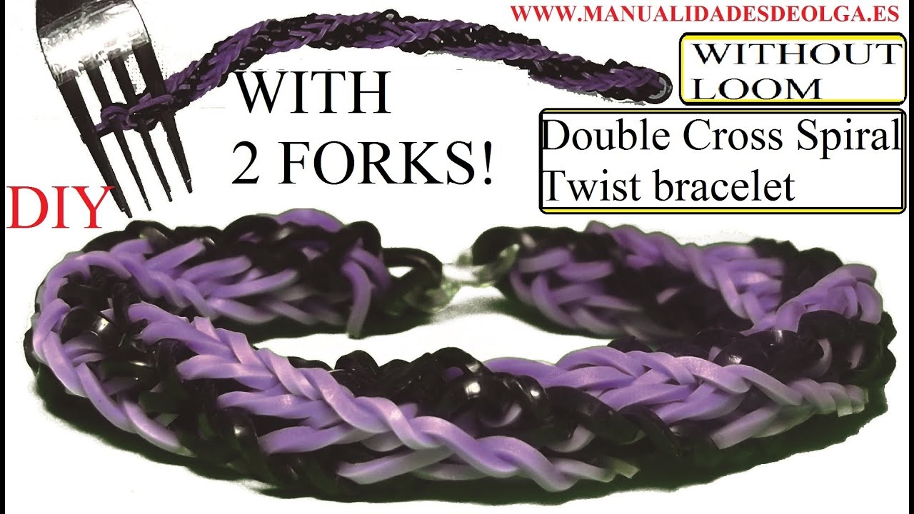 How to make Double Cross Spiral Twist bracelet with two forks. Without loom. diy.