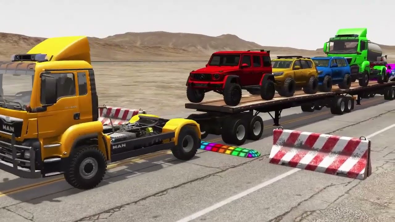 TRANSPORTING PIXAR CARS & FRUITS WITH COLORED & JOHN DEERE vs CLAAS vs TRACTORS - BeamNG.drive #962
