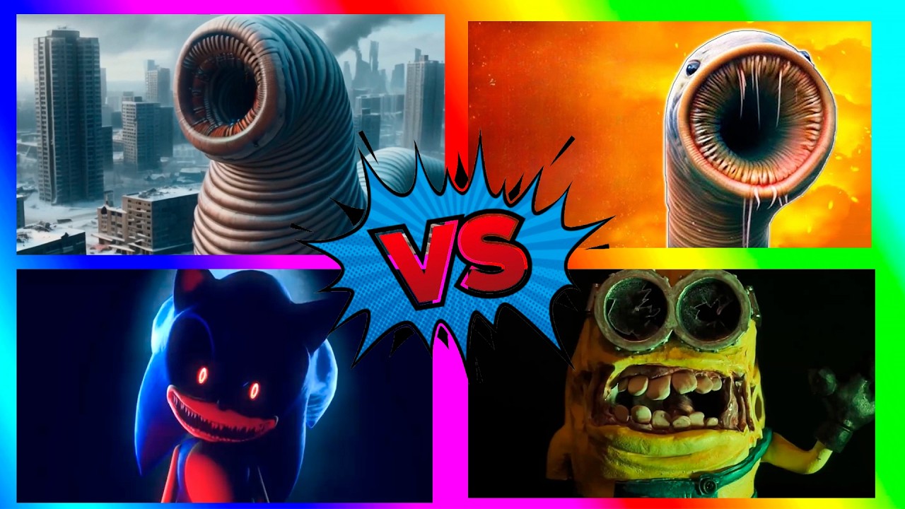 GIANT WORM vs SONIC EXE vs EVIL MINION 😱 VS Tiles Hop Monster Battle