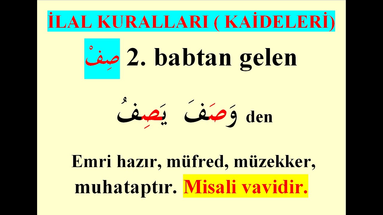 İLAL KAİDELERİ 020 MİSAL FİİL 005 EMİR MÜFRED MÜZEKKER MUHATAP SIF a