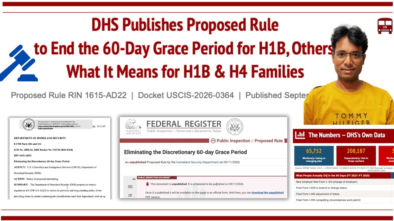 DHS Publishes Proposed Rule to end H1B 60 Days Grace Period. How it Works? H4 Impact? Next Steps?