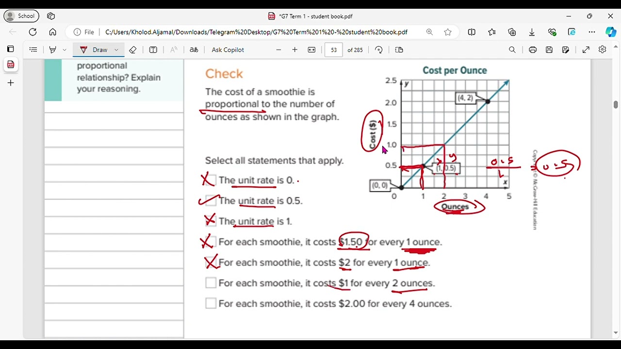 reveal math grade 7 lesson 1-4 graphs of proportional relationships