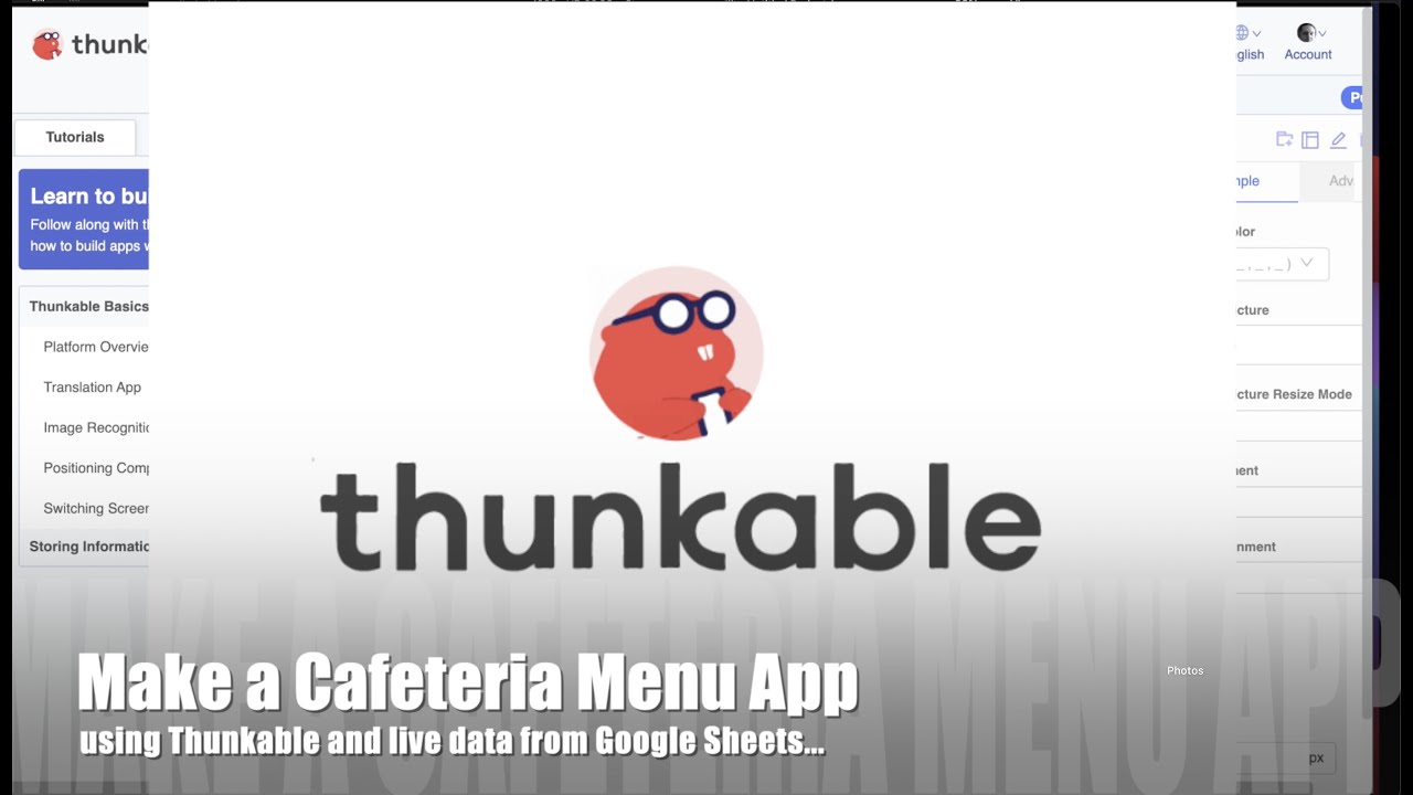 Thunkable Pulling in data from Google Sheets using the Data List Viewer. Creating a Cafeteria Menu