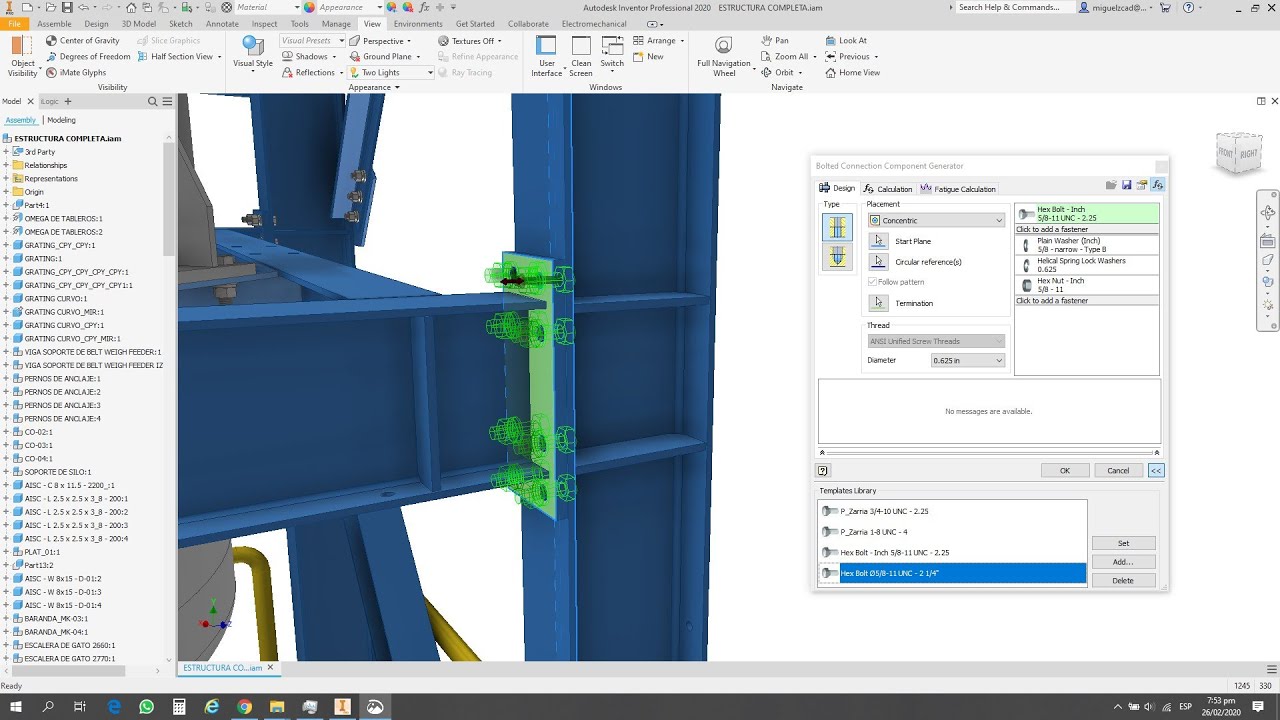 Autodesk Inventor 2020 - Conexión con Pernos