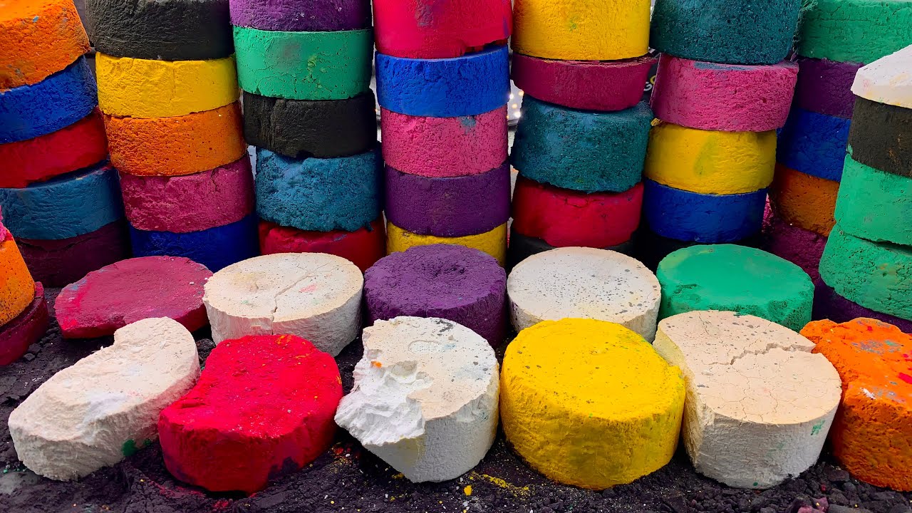 EXPLOSION of Pigments Colourful Pigment Chalk Crush Asmr Playing and Mixing Colours