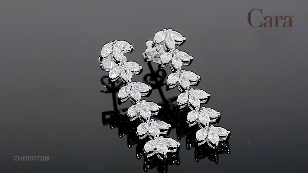 Cara Jewellers - Flower Drop Long Diamond Earrings in 18k White Gold