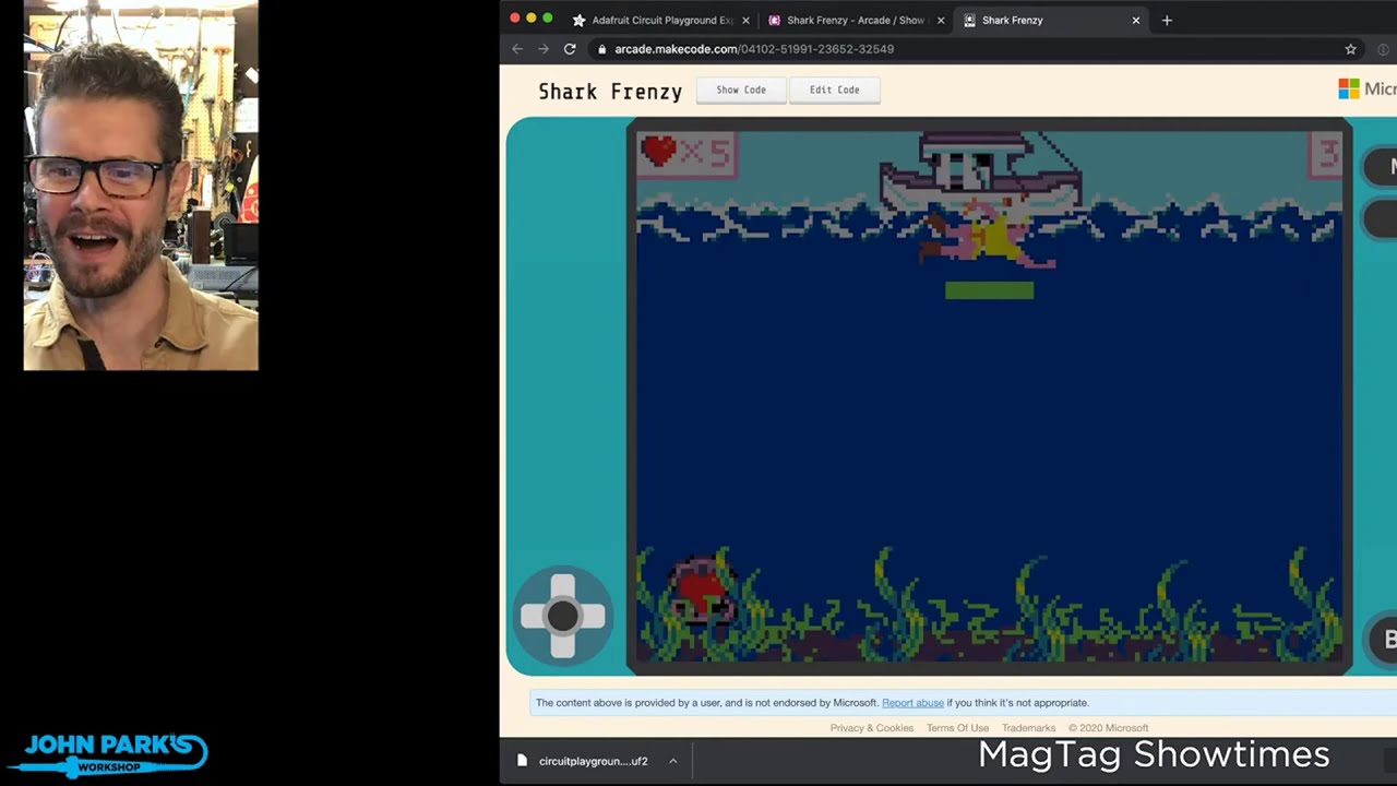 MakeCode Arcade Game of the Week: Shark Frenzy @adafruit @johnedgarpark #adafruit @MSMakeCode