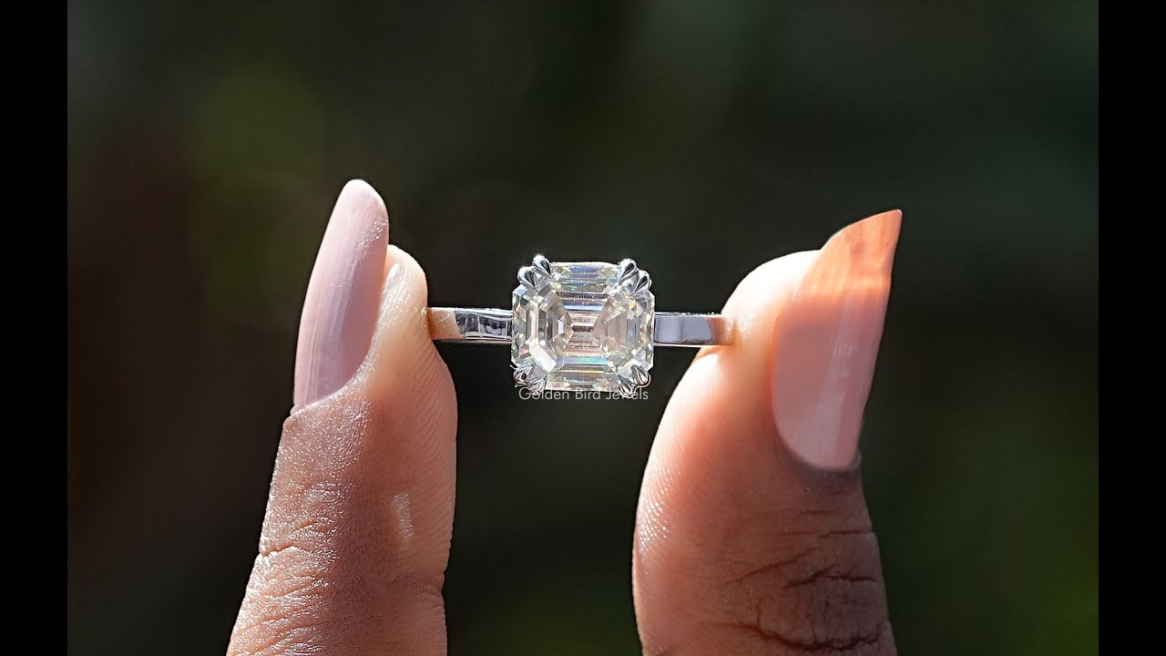 Step Cut Asscher Moissanite Solitaire Ring