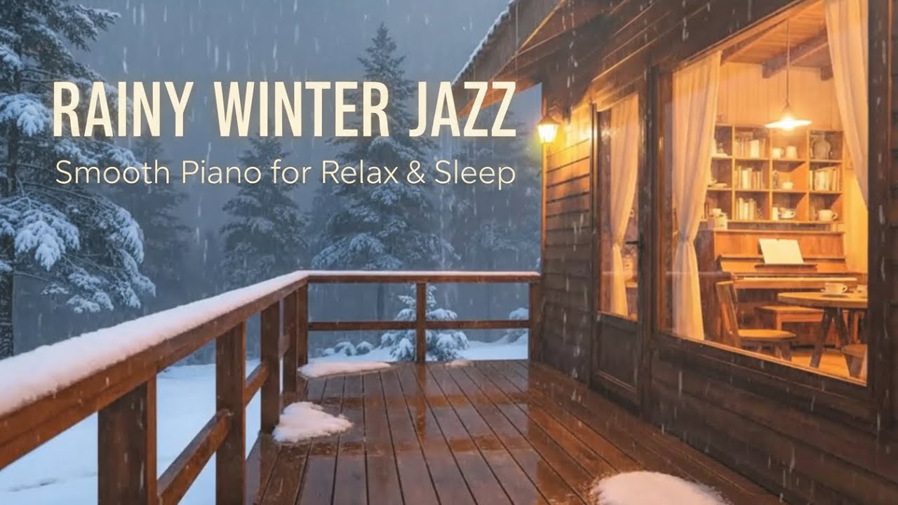 Snowfall & Rain Jazz Night ❄️🌧️ | Warm Piano Café Ambience for Sleep & Calm