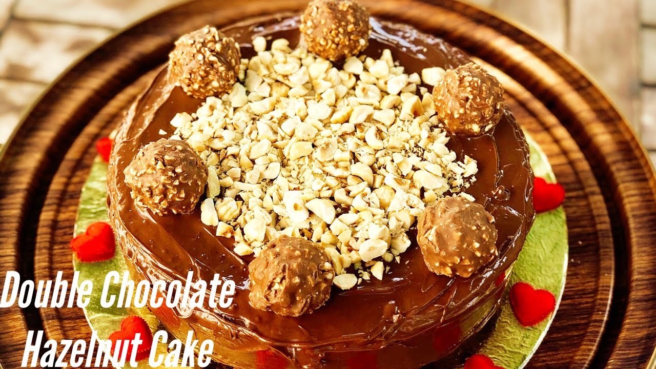 Double Chocolate Hazelnut Cake | Nutella Ferrero Rocher chocolate Cake | Eggless Whole Wheat Cake