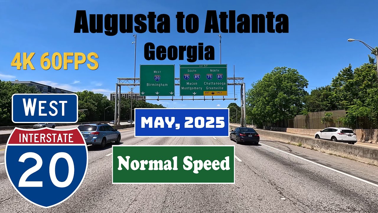 4K Drive: Augusta to Atlanta. Georgia. I 20 west. Interstate 20 West