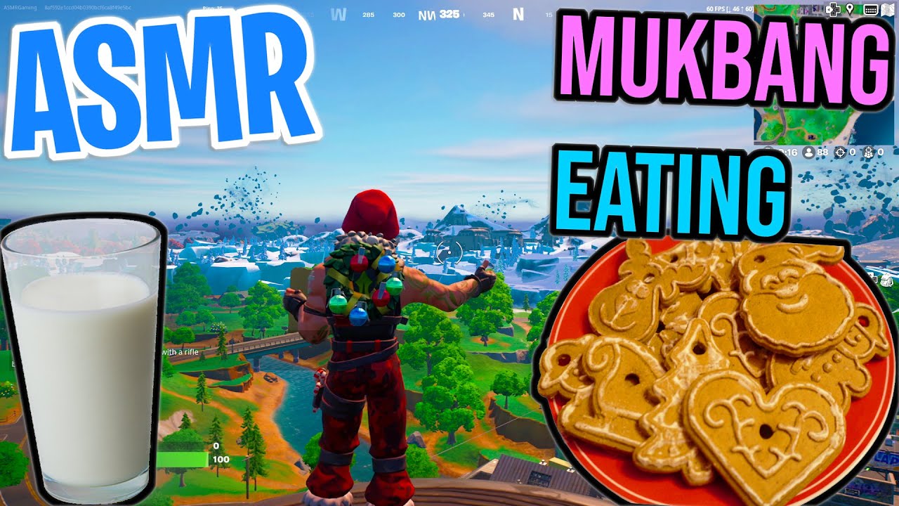ASMR Gaming Mukbang 🍪🎄 Fortnite Christmas Cookies Relaxing Eating and Spectating 🎮🎧 Whispering 💤