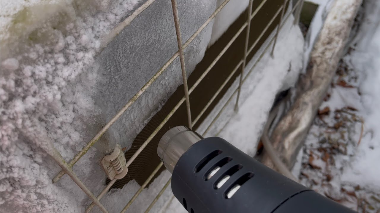 Using a heat gun to defrost a frozen Mr Cool mini split