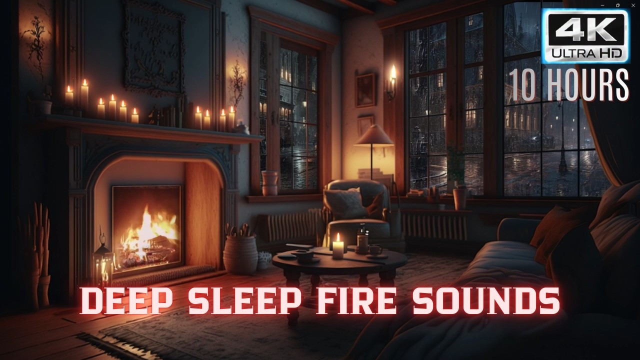 10 Hours Rain Sounds & Crackling Fireplace ⛈️ Heavy Storm for Deep Sleep  4K 432Hz