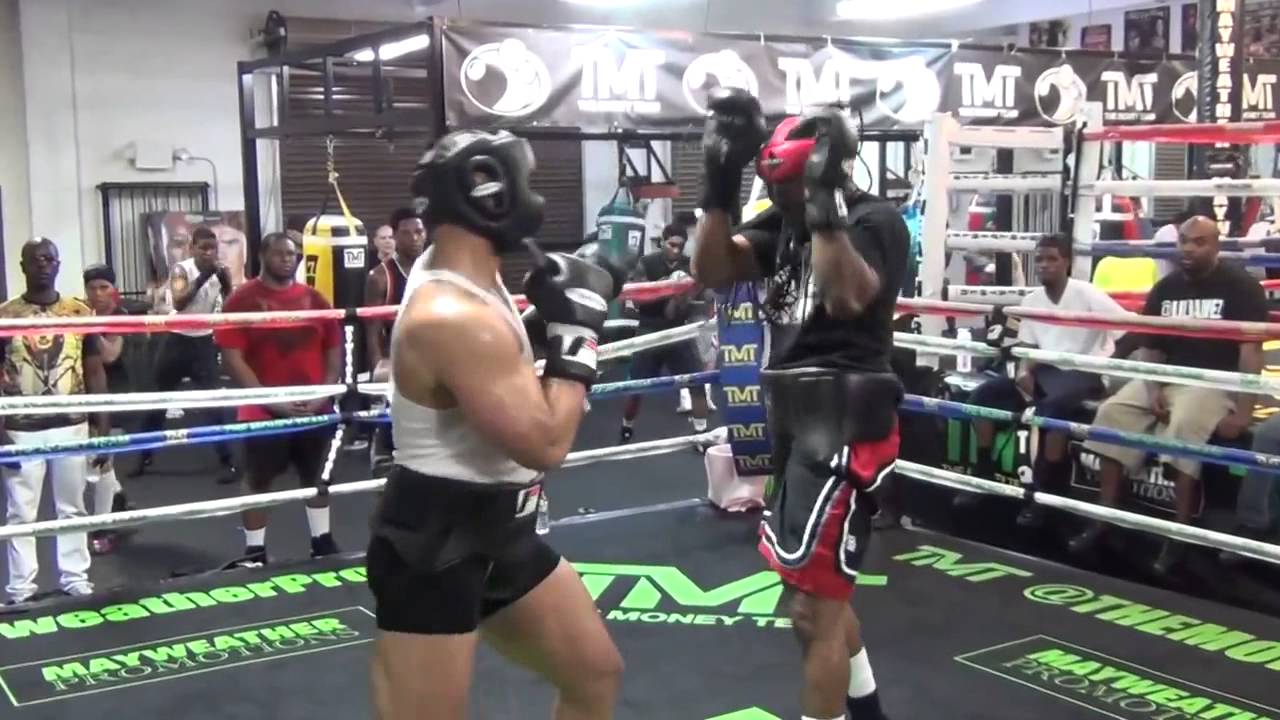 Heavyweights sparring at the Mayweather Boxing Club