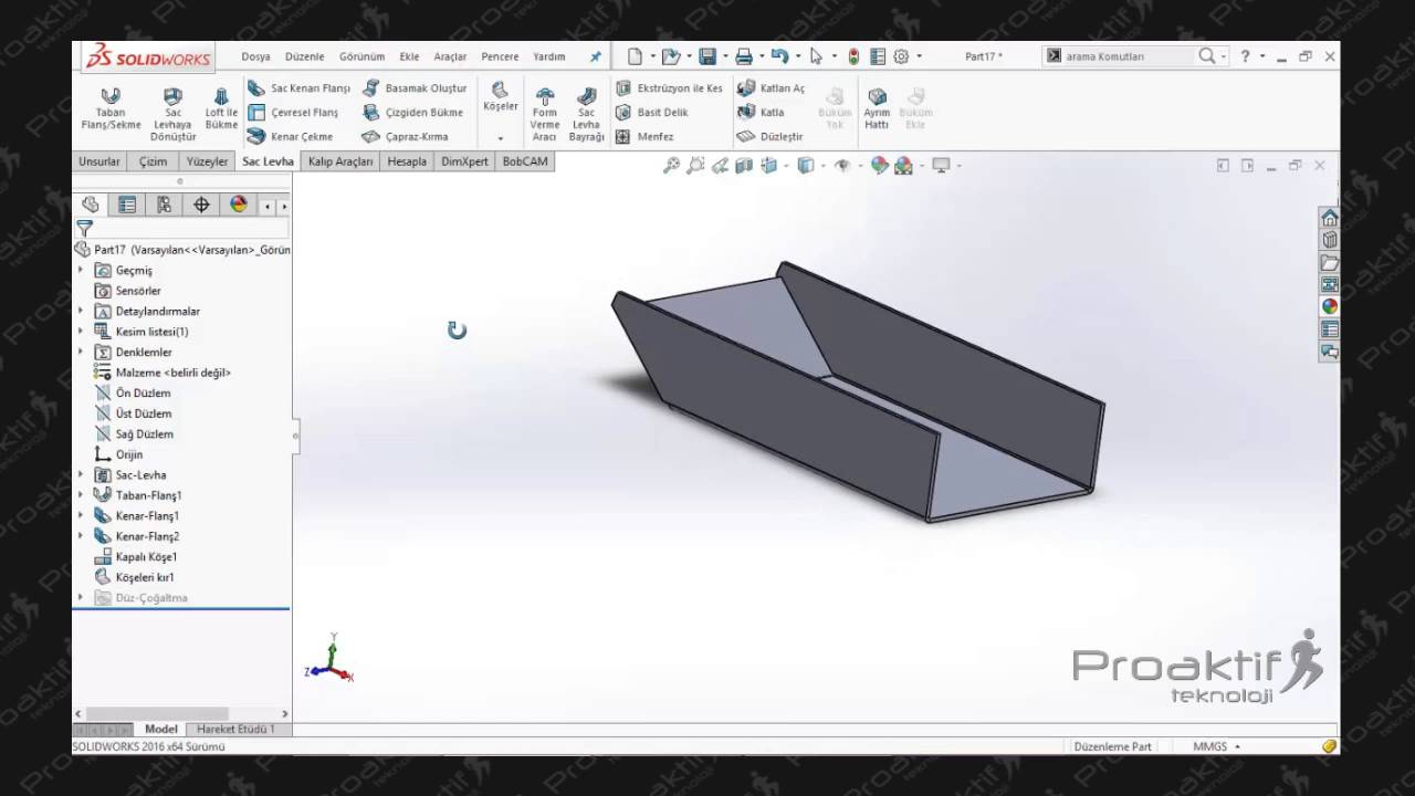 SolidWorks Parça   89  Saç Levha Kapalı Köşe Komutu