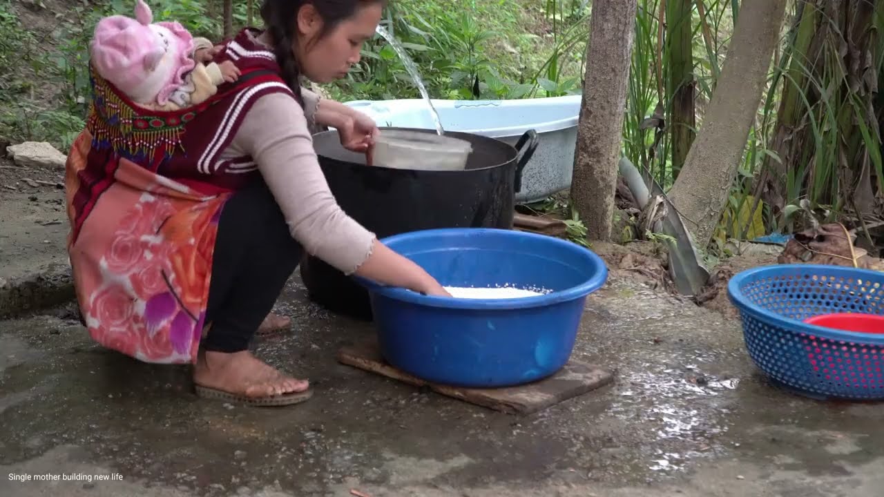 How to make delicious sticky rice from palm fruit with my daughter to sell at the market