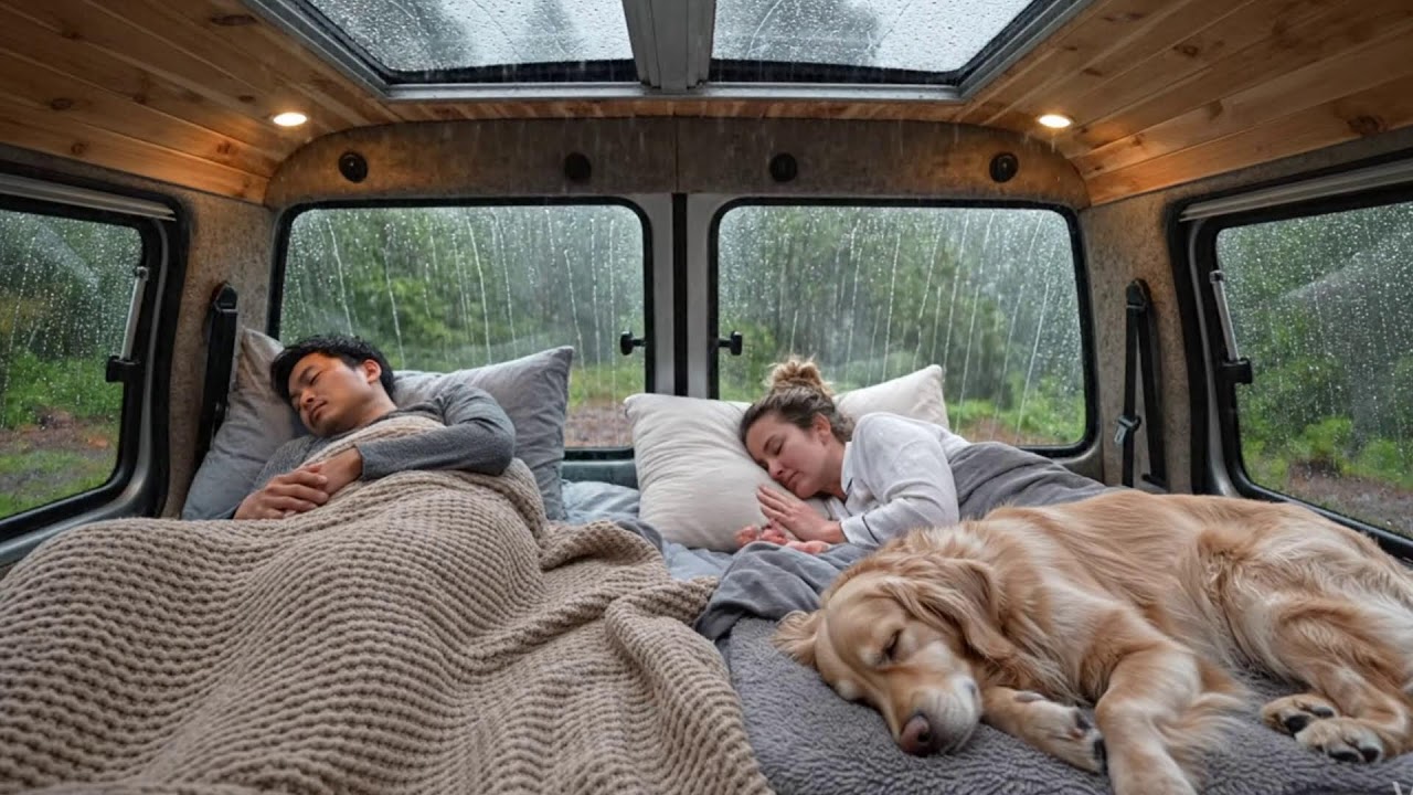Live Cozy Rain in a Van Life at Night | ASMR for Study