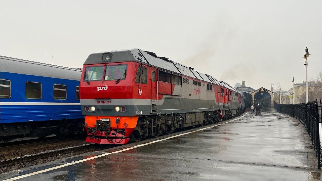 БЧ! Отправление ТЭП70БС-023 и ТЭП70-0126 с поездом №83/84 Санкт-Петербург - Гомель/Гродно