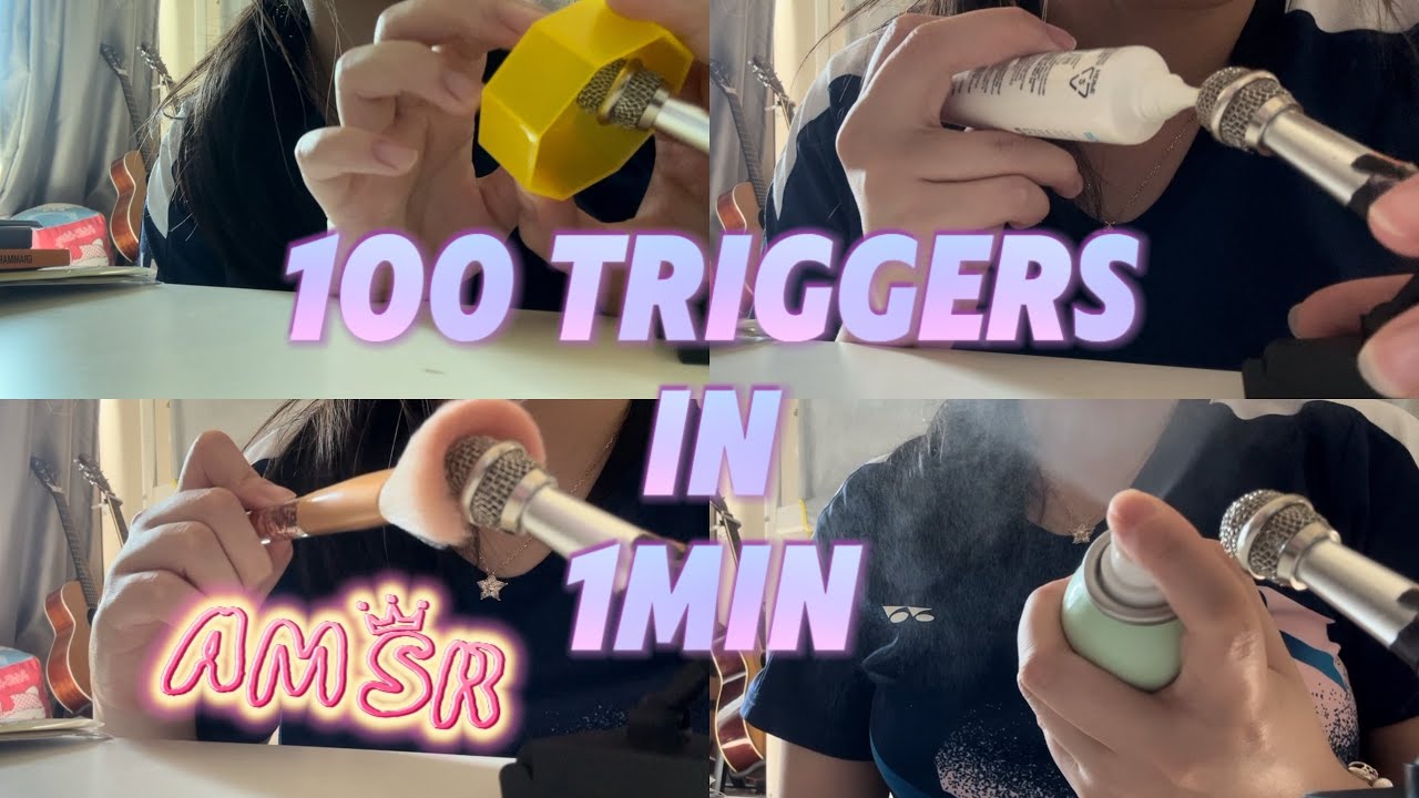 ASMR 100 triggers in 1 min💕(low quality but ULTRA TINGLY) (contains mic touching) ￼