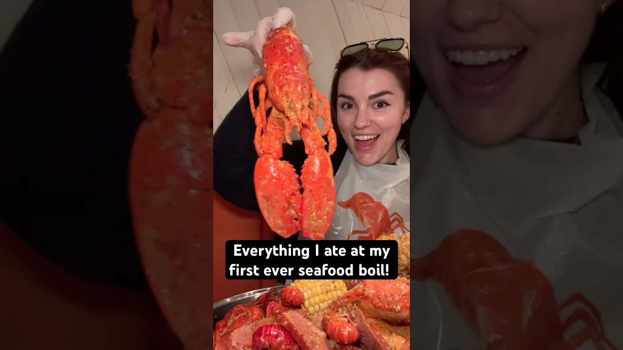 Everything I ate at my first ever seafood boil! #Seafood #Foodie #Shorts #Eating #Lobster #Shrimp ￼