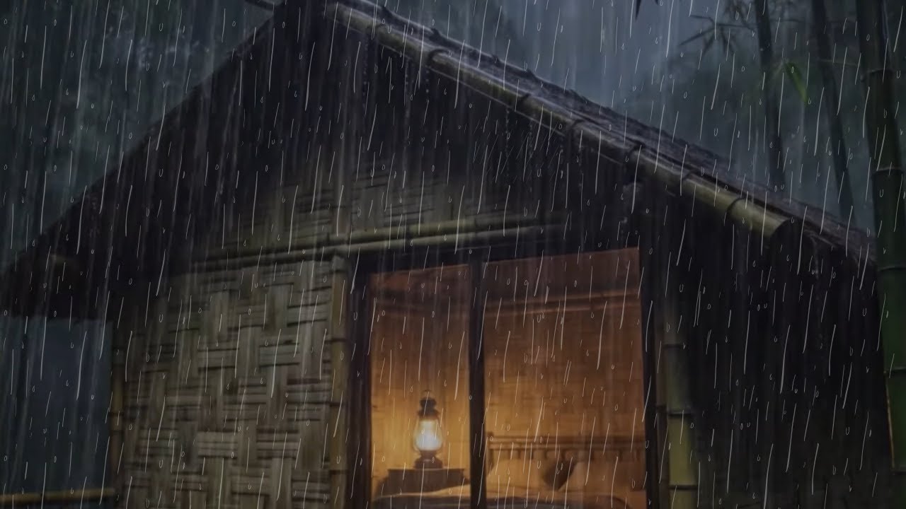 Peaceful Rain Ambience  Bamboo Cabin at Night