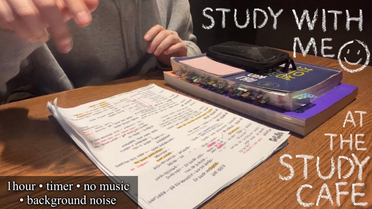 스터디카페에서 1시간 공부📑✍🏻| study with me at the study cafe🖤| 실제 공부 소리• real study sound
