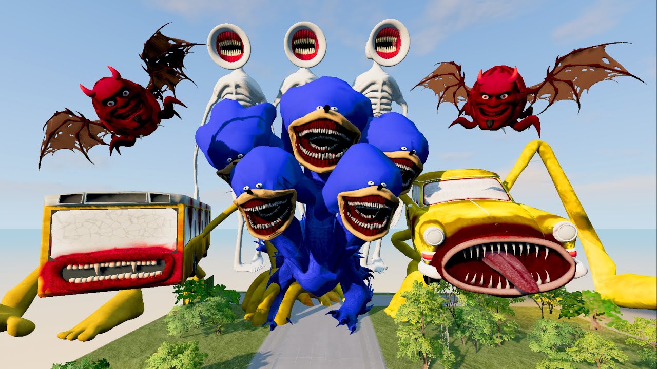 ALL MONSTERS Big & Small Cars with NEW SONIC HYDRA TAPES & CAR EATER & BUS EATER – BeamNG #3