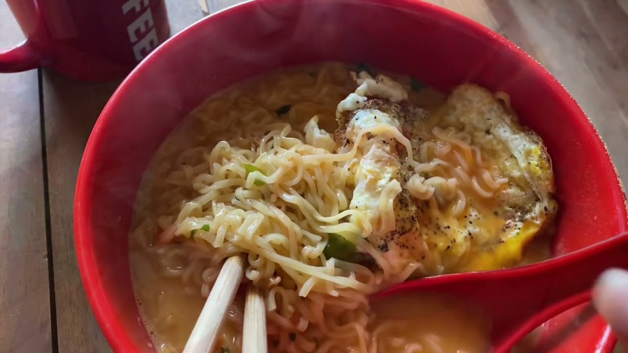 Lucky Me Shrimp Tonkotsu- It Tastes Great! with Egg - Breakfast at House of Mia Kaloka