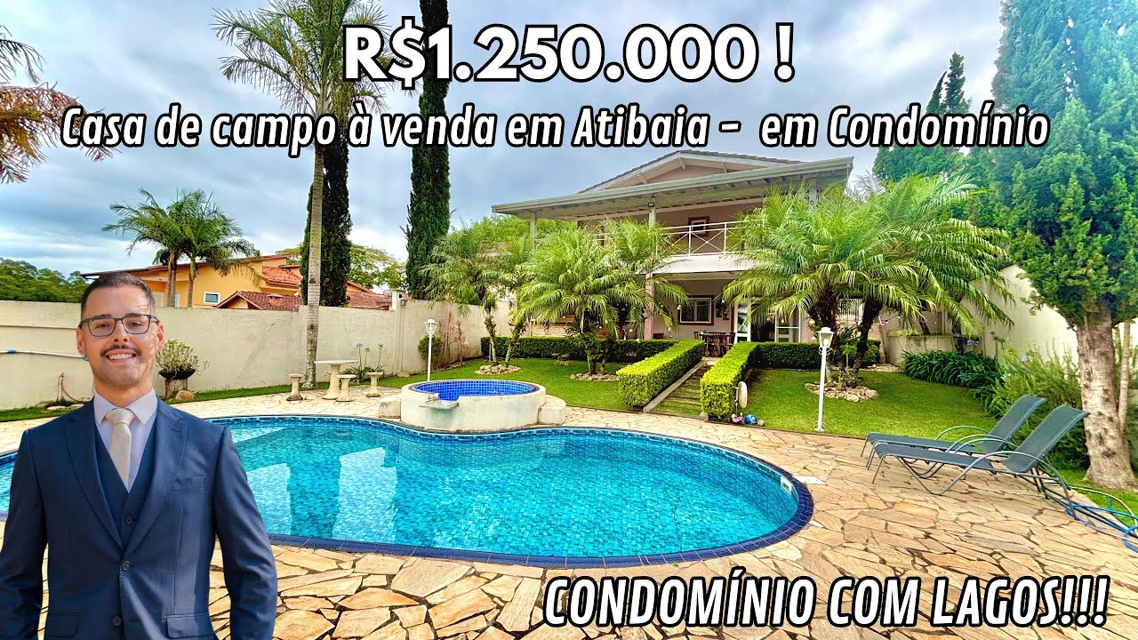 Casa de campo à venda em Atibaia/SP - Condomínio com Lagos, muito verde, apta a financiamento! 