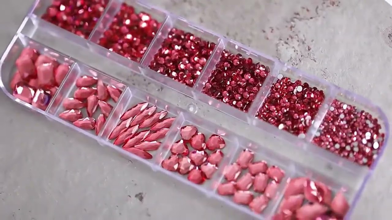 12Grids Pink Mixed Nail Rhinestones Luxury Nail Charms Glitter Crystal