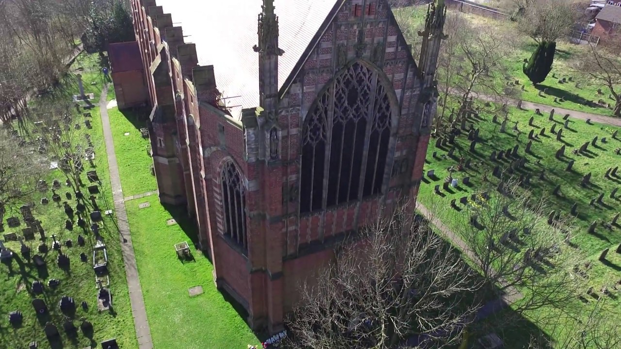 St Augustine's church Pendlebury. Drone