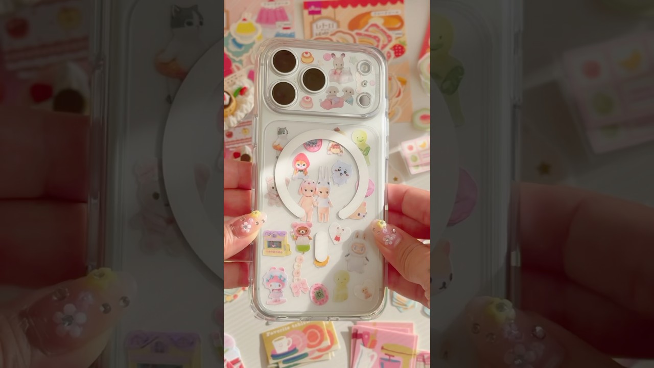 ASMR decorating my iPhone 17 Pro Max plateau 🎧with kawaii stickers 😂 #iphone17promax #iphone