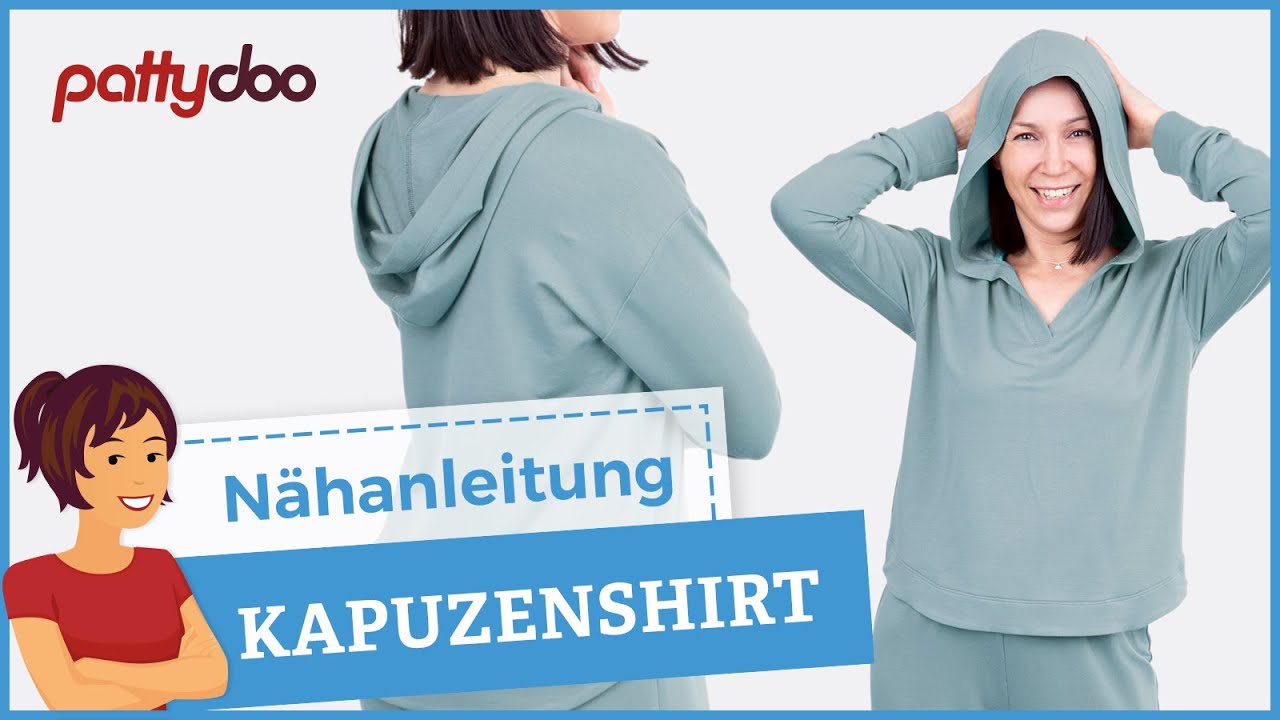 Hoodie mit V-Ausschnitt + runden Säumen nähen |  Anleitung für Kapuze mit Bündchen + Streberstreifen
