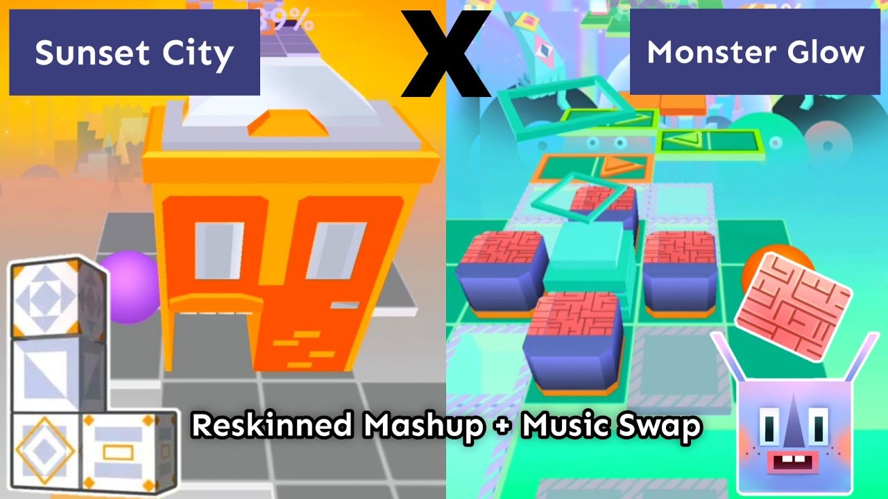 Rolling Sky - Monster City X Sunset Glow (Reskinned/Retextured Mashup & Music Swap)
