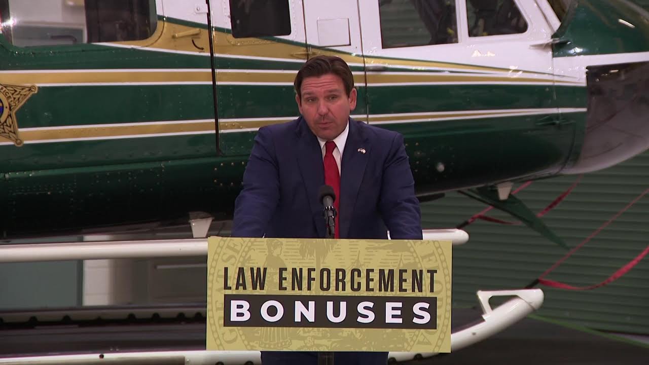Gov. Ron DeSantis speaks at Collier County Sheriff's Office Aviation Hangar