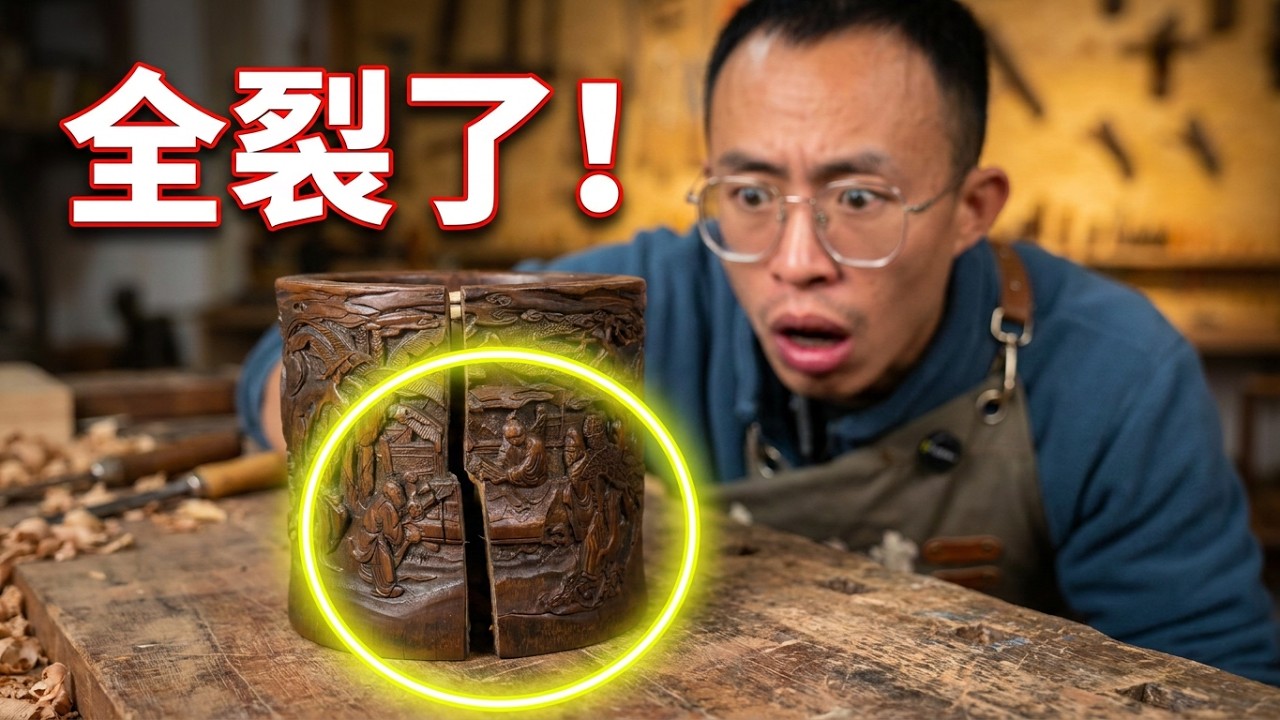 清代老笔筒开裂修复全过程，非常解压！#解压 #旧物改造 #老物件 #旧物修复 #家具维修