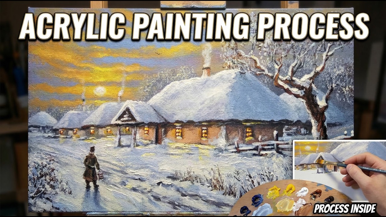 Cozy Winter Sunset: Acrylic Painting Process