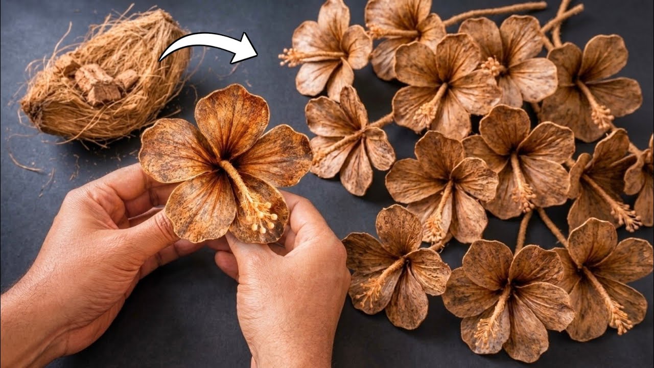 Waste Coconut husk to Beautiful Flowers | Amazing DIY Craft Idea