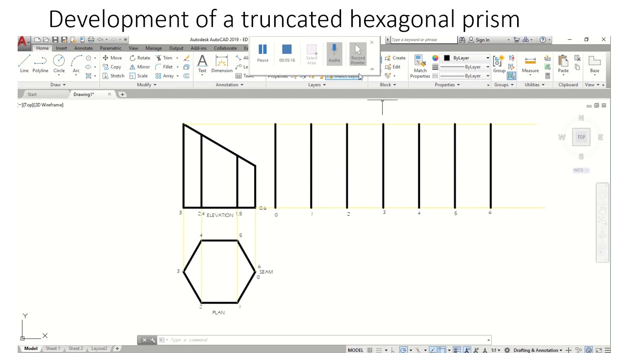 Parallel line Development Hexagonal prism