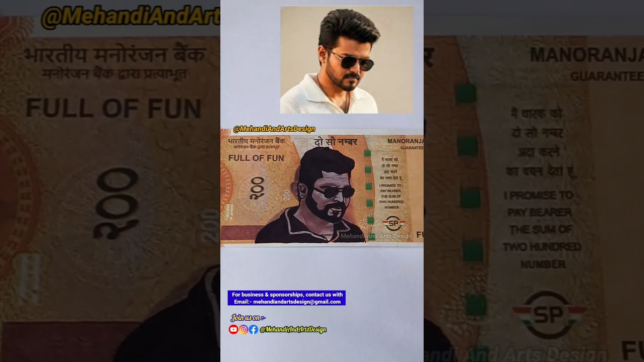 Thalapathy Vijay Sketch on ₹200 Note? 😲 Incredible Pen Art! 🔥 #MehandiAndArtsDesign #shorts