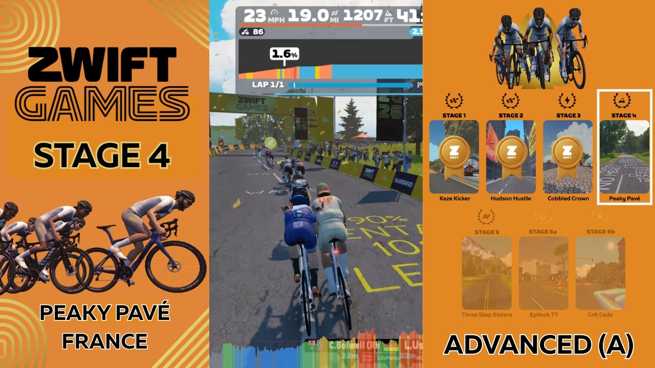 🏁 Zwift Games 2026 — Stage 4: Peaky Pavé (Advanced A Primetime)