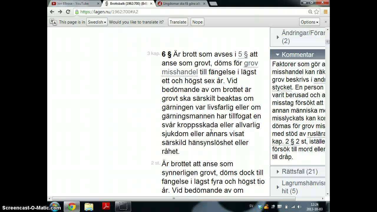 Brottsbalken Liv och h&auml;lsa samt Frid och Frihet