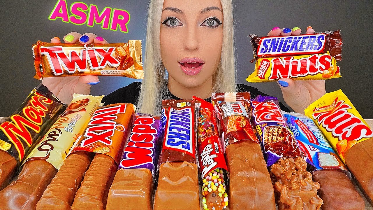 ASMR EATING CHOCOLATE CANDY BARS, SNICKERS, TWIX, MARS, SWEET FOOD 초코바 초콜릿 (DESSERT) MUKBANG 먹방, 4K