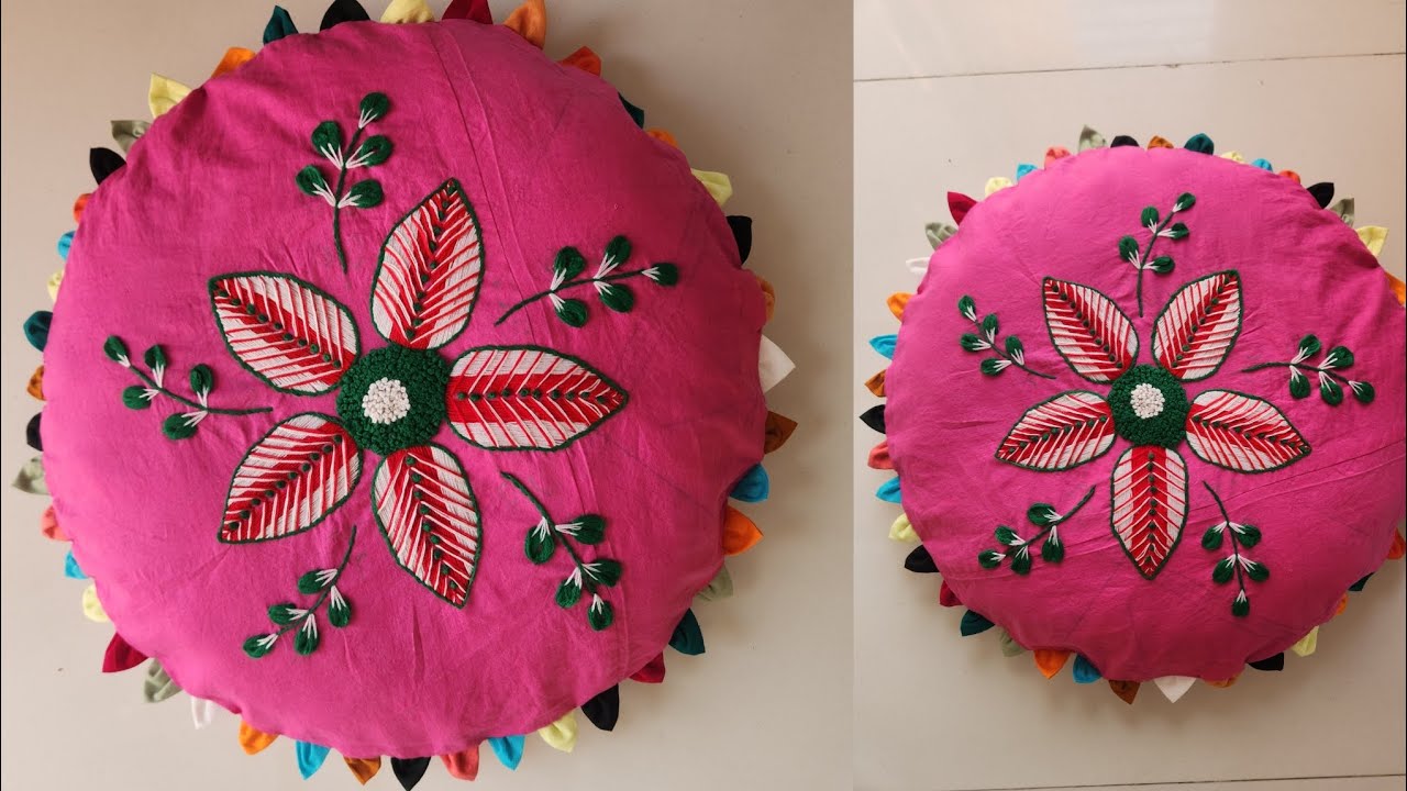 Beautiful hand embroidery on pillow cover /  cushion cover / Hand embroidery for beginners 