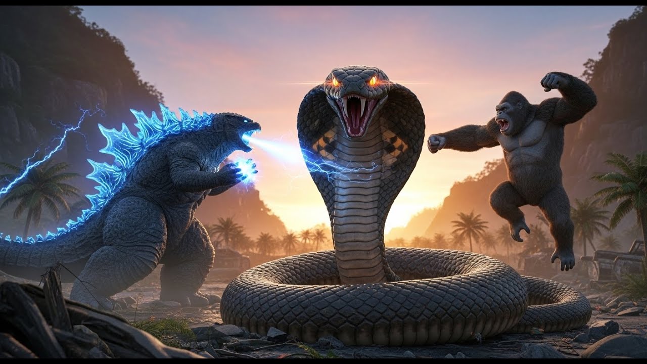 king kong and godzilla vs the giant cobra epic battle